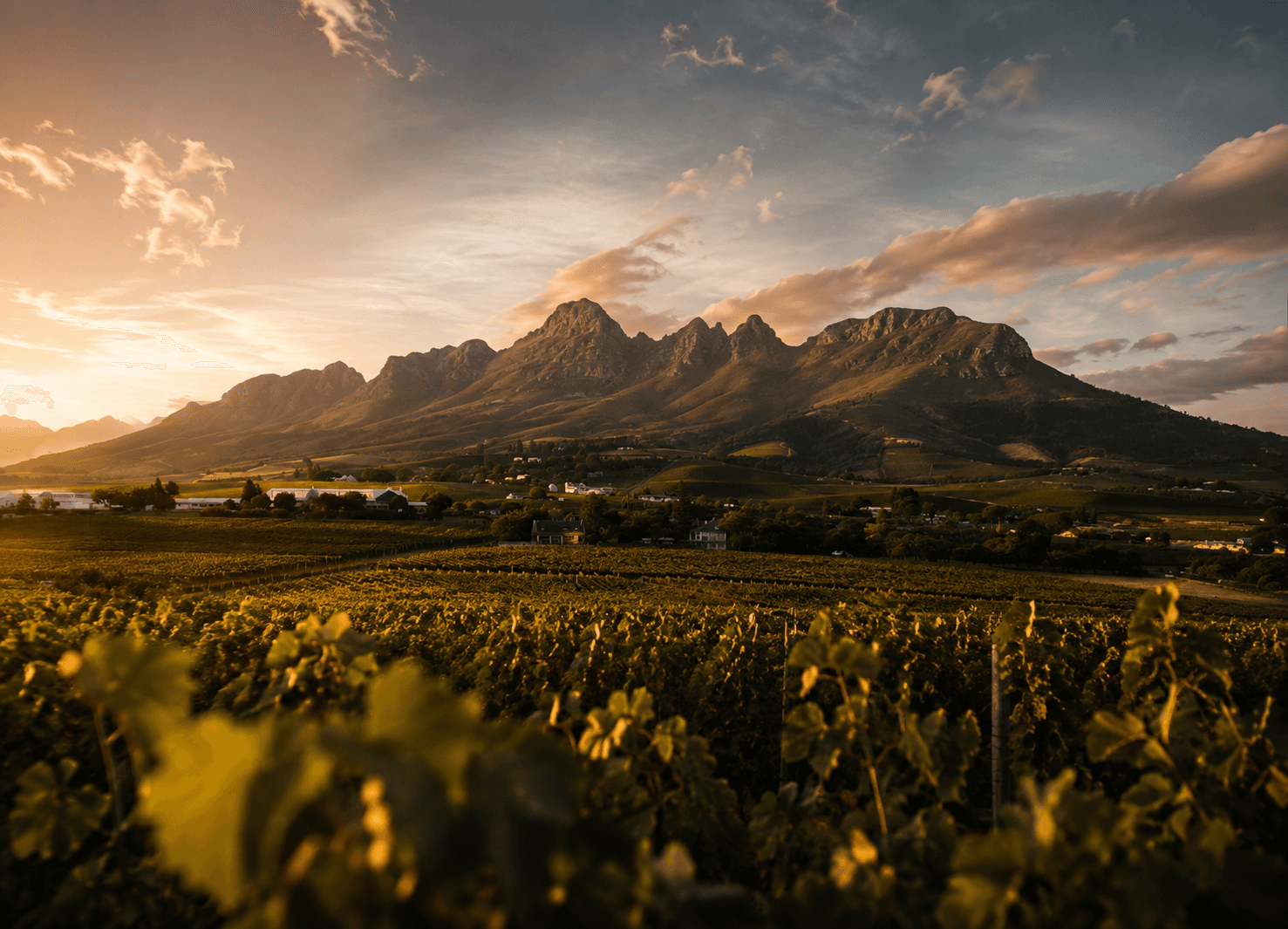 Helderberg-Bergkette bei Sonnenuntergang, Stellenbosch